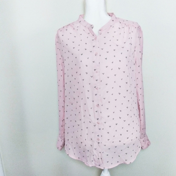 Time and Tru Heart Print Button Down Shirt - Picture 1 of 8